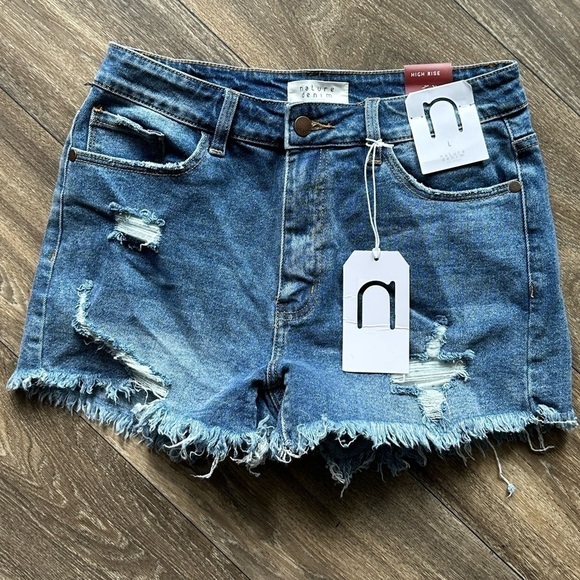 NWT Nature denim high-rise frayed jean shirts size L - Picture 1 of 4